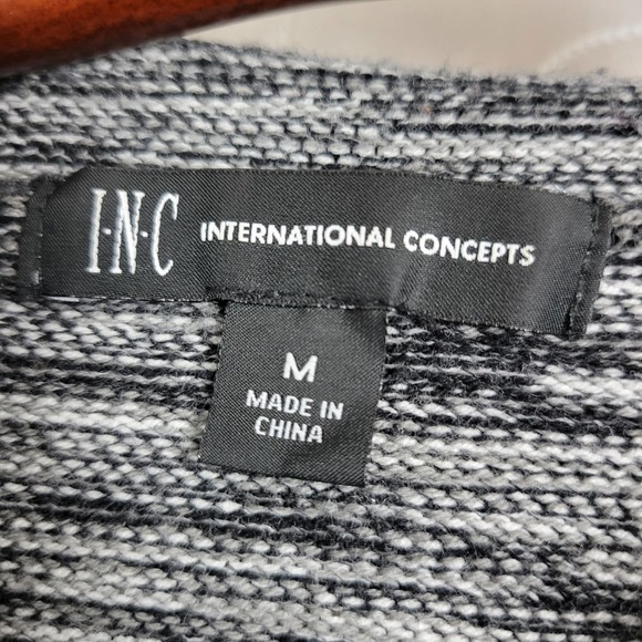INC International Concepts Men's Gray Pullover Sweater Medium Marled Knit Hooded - Picture 2 of 5